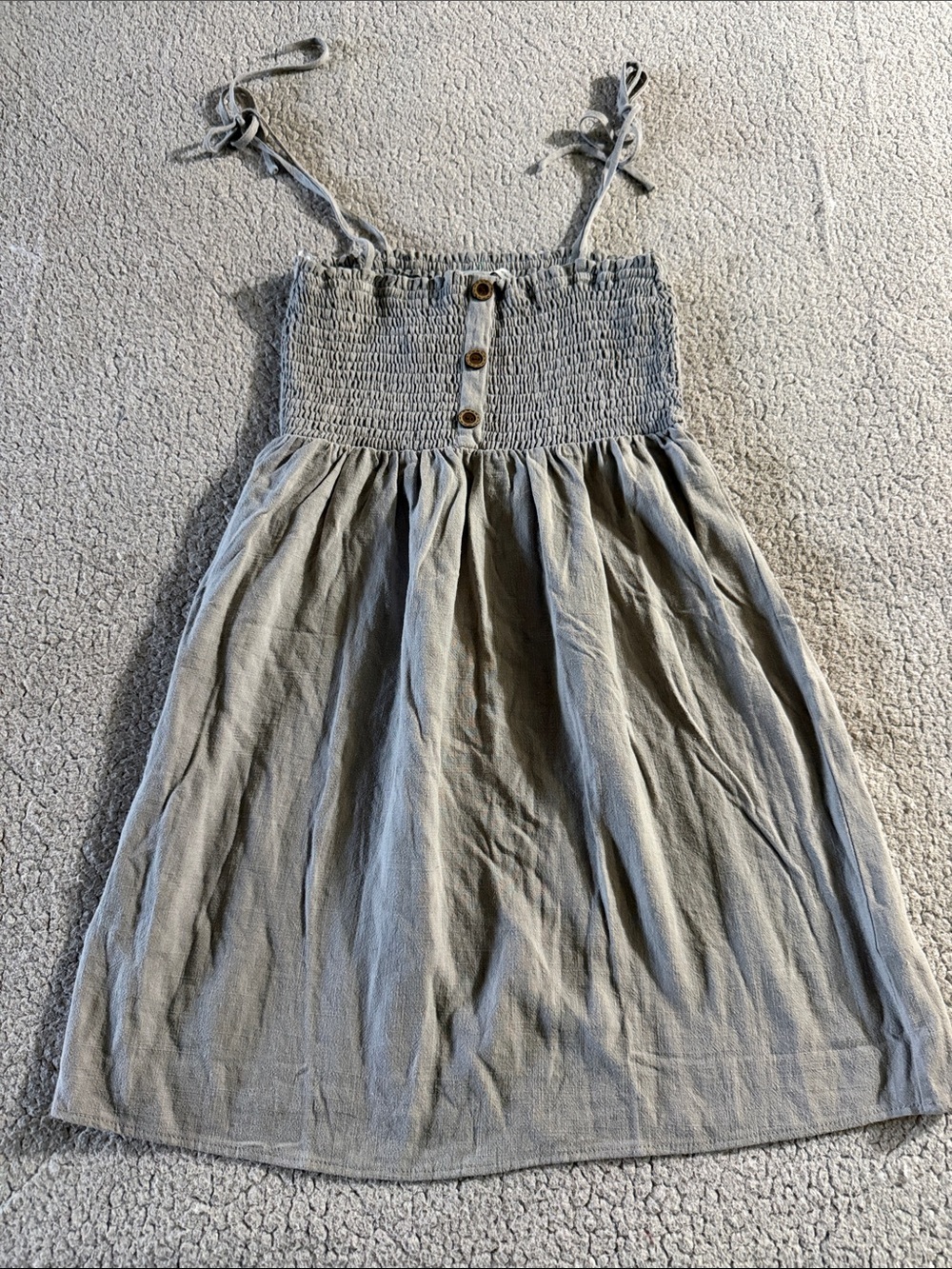 Paper Crane Beige Tie-Shoulder Smocked Linen Blend Mini Dress Medium